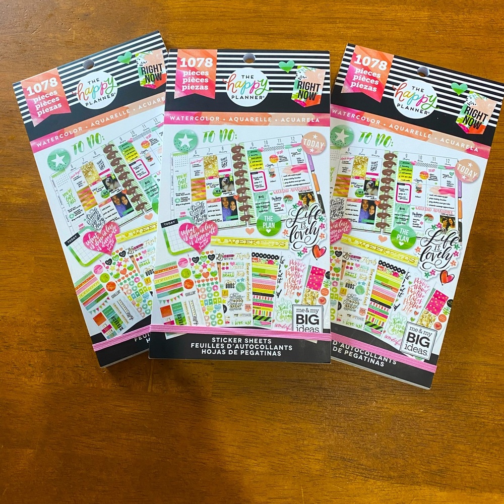 Lot of 3 The Happy Planner Watercolors Sticker Pack - New! 1,078 stickers